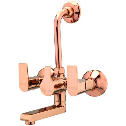 Wall Mixer with Provision for Overhead Shower with L-Bend Pipe Rose Gold